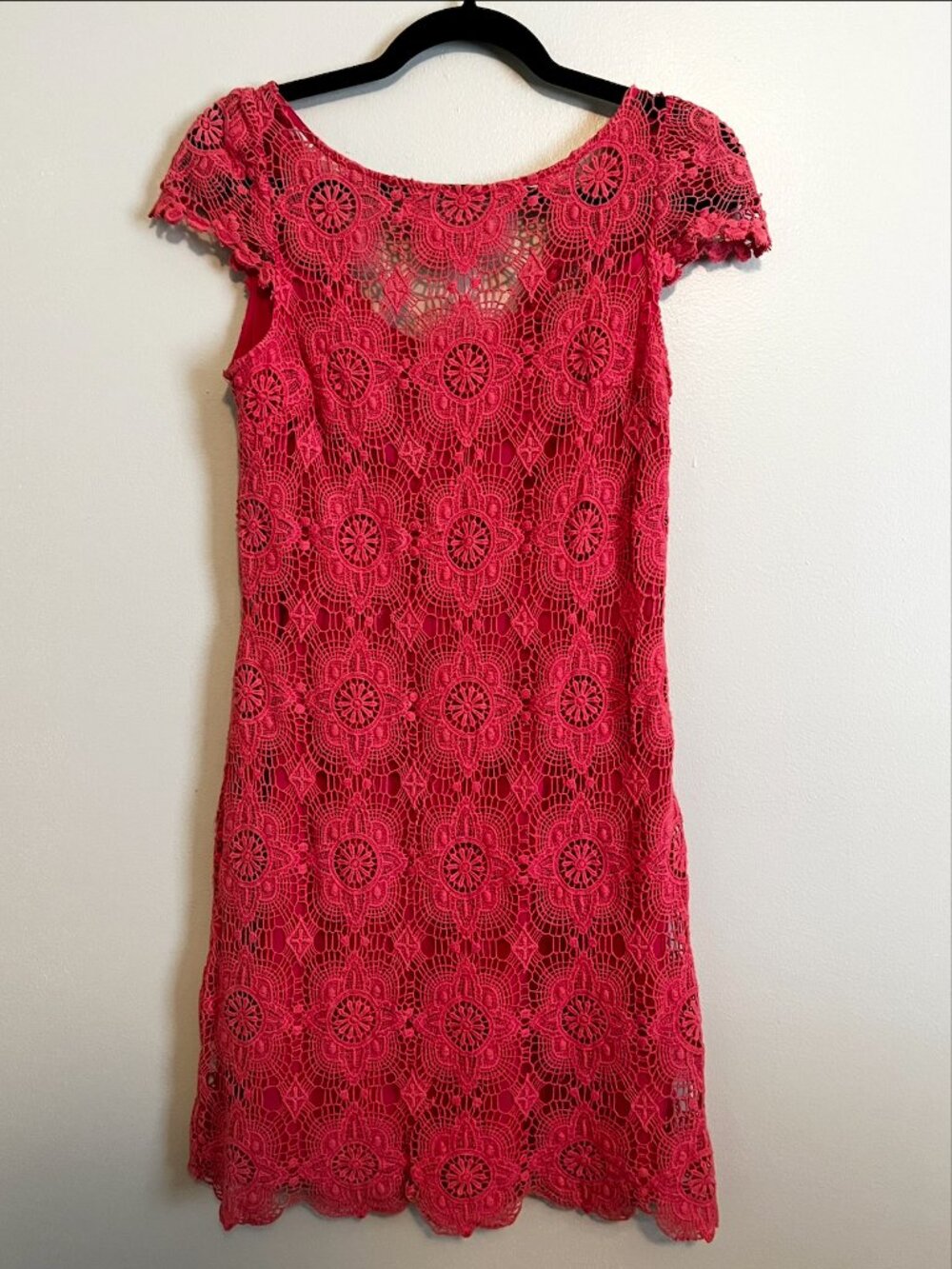 Coral pink crochet mini dress